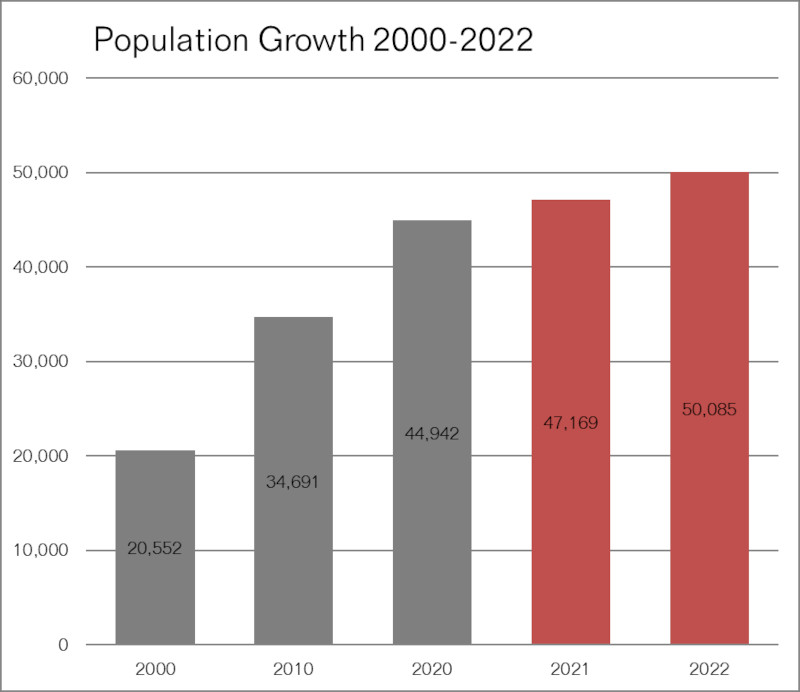 a graph showing population growth from 2000 - 2020
